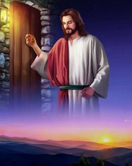Купити Набір алмазної мозаїки 40х50 см. Ісус стукає у двері (мозаїка за номерами на полотні) квадратні камінчики, повна викладка полотна  в Україні
